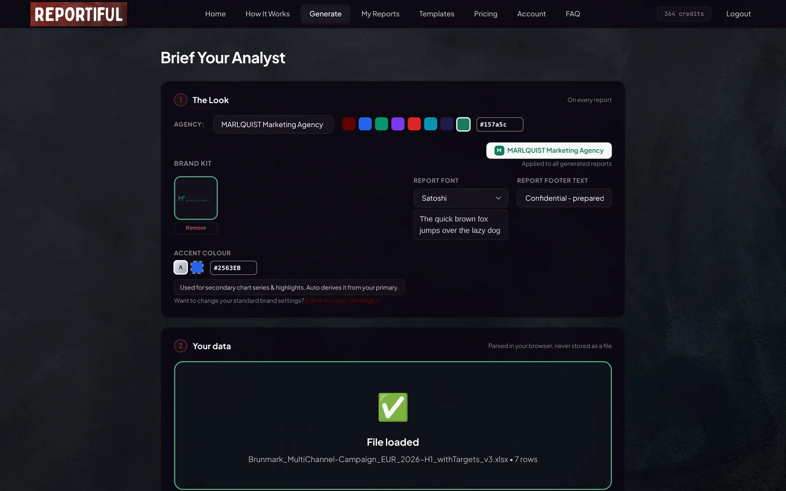 The Generate page with The Look and Your data